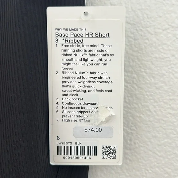 Base Pace High Rise Ribbed Short 8” | Black | NEW - Picture 2 of 6